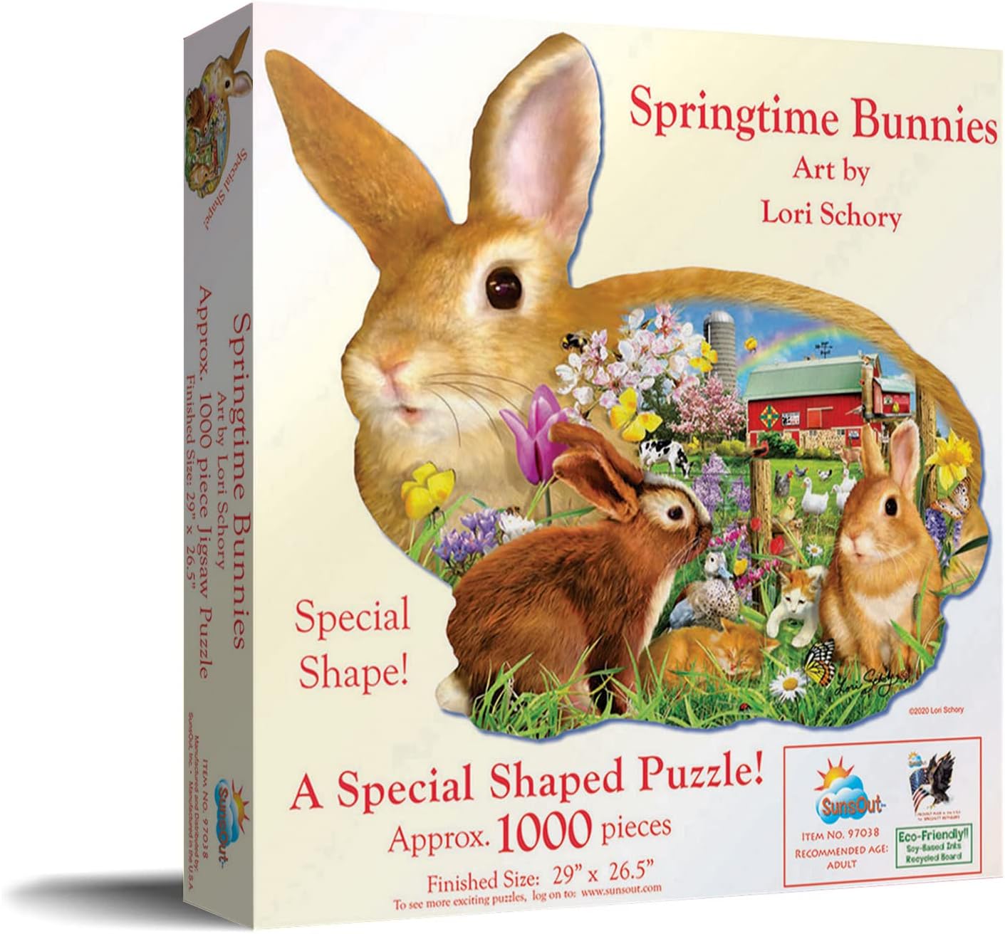 SUNSOUT INC - Springtime Bunnies - 1000 pc Special Shape Jigsaw Puzzle by Artist: Lori Schory - Finished Size 29" x 26.5" - MPN# 97038