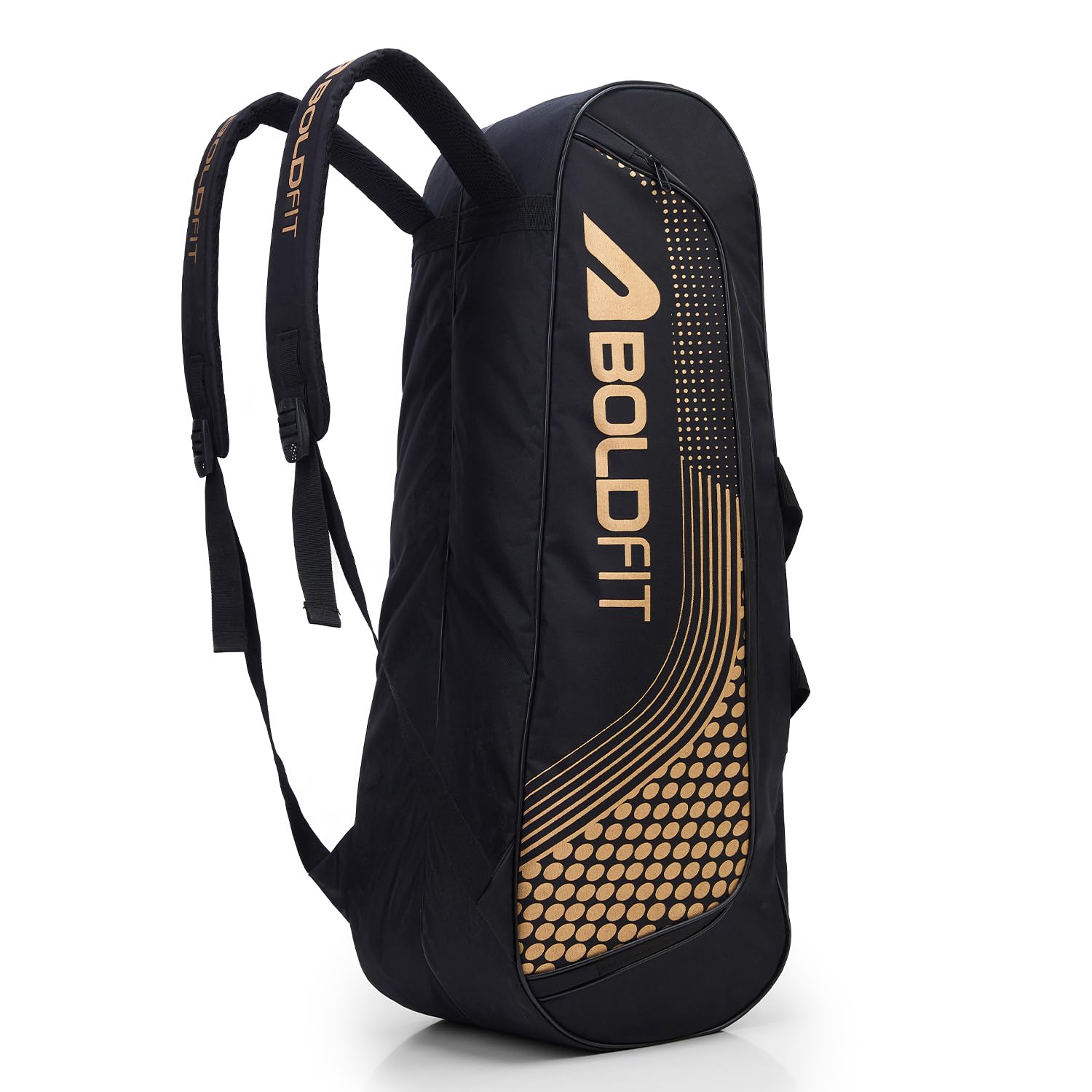 Boldfit Courthaul Badminton Kit Bag for Men & Women 6 Rackets Double Zipper Sports Kit Bag with Backstrap Durable Polyester Badminton Racket Bag for Training, Match & Travel - Black