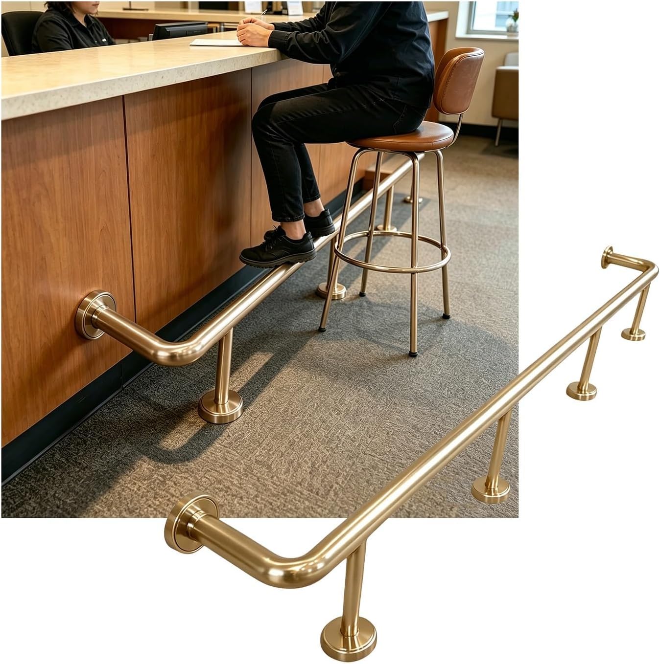 Kanduo Champagne Gold Bar Foot Rail Kit Bar Foot Rail Kit，3.28~16.4Ft Bar Foot Rail Stainless Steel Bars Feet Rails For Restaurant Kitchen Cafe Counter(,5.0M/16.40Ft)