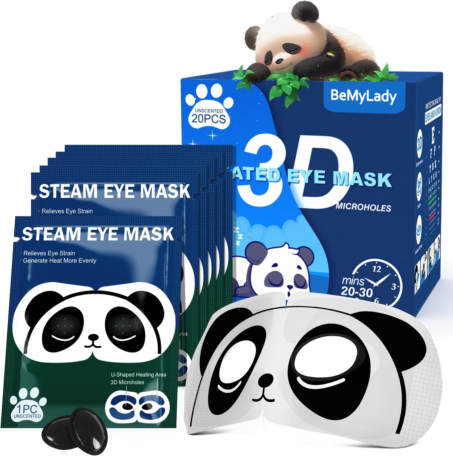 Heated Eye Mask 20Pcs 3D Micro Steam Eye Mask for Puffy Eyes,Dry Eyes,Blepharitis,Migraine,Fatigue Disposable Moist Hot Compress Eye Patch Great Gifts for Family and Friends(3D Unsecent)