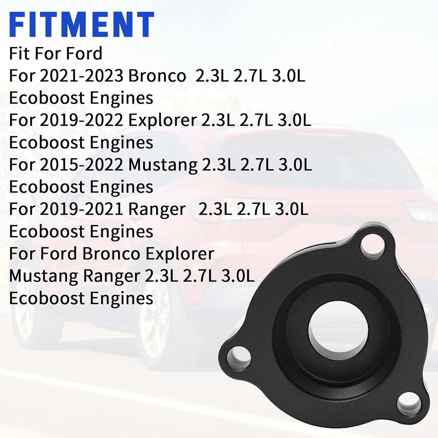 Blow Off Valve Adapter BOV Adapter Compatible with 2019+ Ford Mustang Bronco Explorer Ranger 2.3L 2.7L 3.0L EcoBoost Engine- CNC Billet Aluminum Black