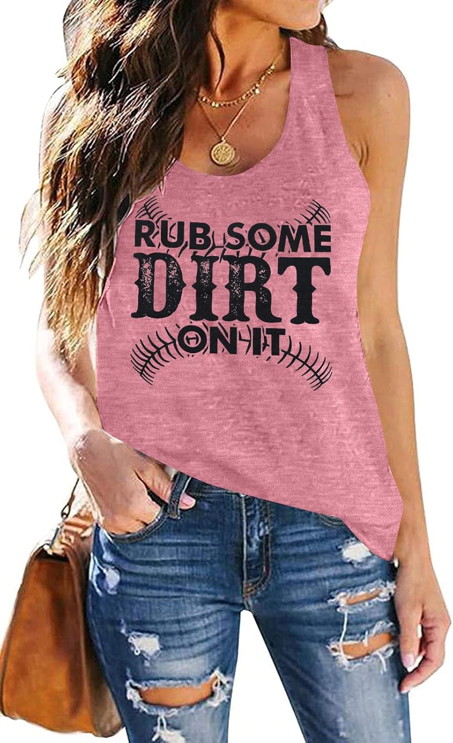 Rub Some Dirt On It Tank Tops Women Baseball Sleeveless Shirt Baseball Mom Shirts Letter Printed Softball Tees