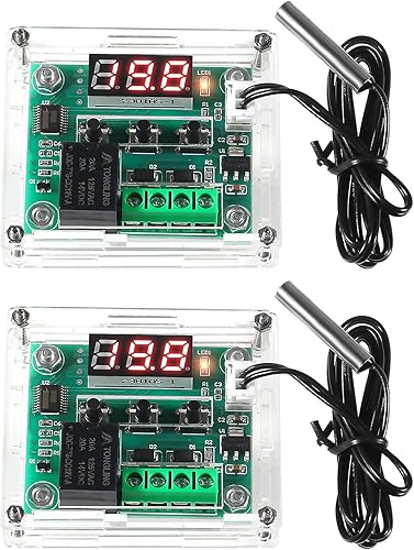 2 módulos controladores de temperatura W1209, pantalla LED, módulo de termostato digital con funda DC 12 V, interruptor electrónico digital de