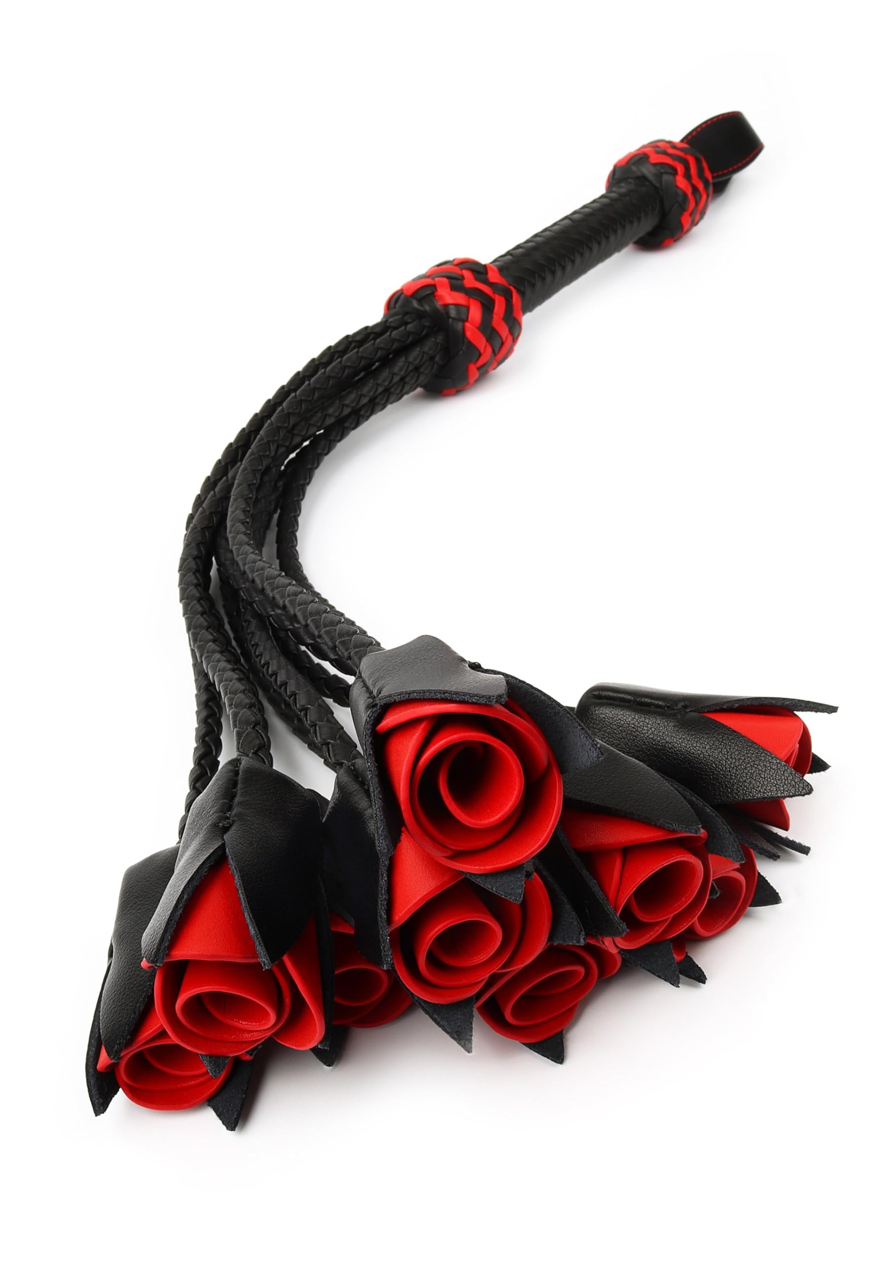 Hidden Desire Genuine Leather Roses Whip Peitsche - 100% Echtleder, 64 cm, Schwarz