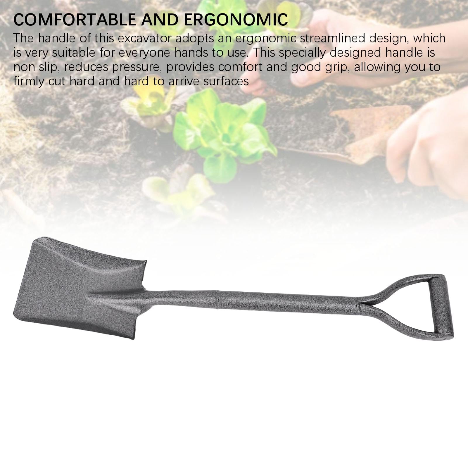 FTVOGUE Pala da Giardino Vanga Corta in Acciaio Mn Interamente in Metallo 76 Cm Manico Ergonomico a D Punta Incisiva per Trincee Trapianti Scavi in ​​Giardino Cortili Campeggio