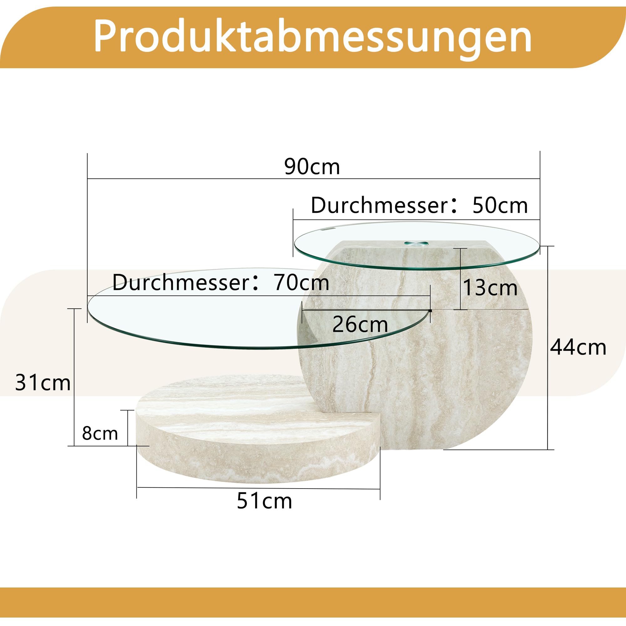 90 cm Glas-Couchtisch,runder Couchtisch