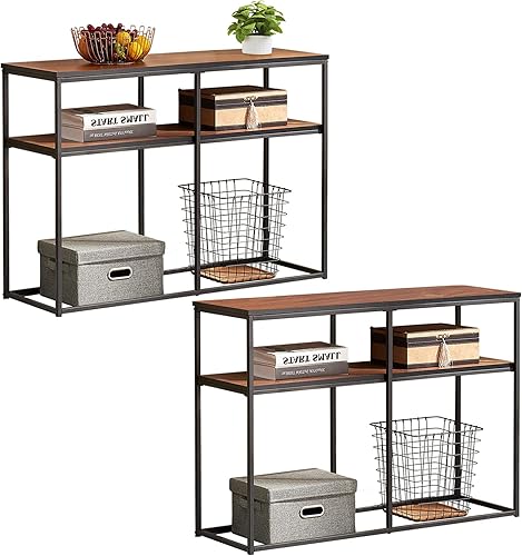 VECELO Consola multiusos, sofá estrecho de 2 niveles con estantes de almacenamiento para entradasala de estar, fácil montaje, 41.3 x 14 x 29.9