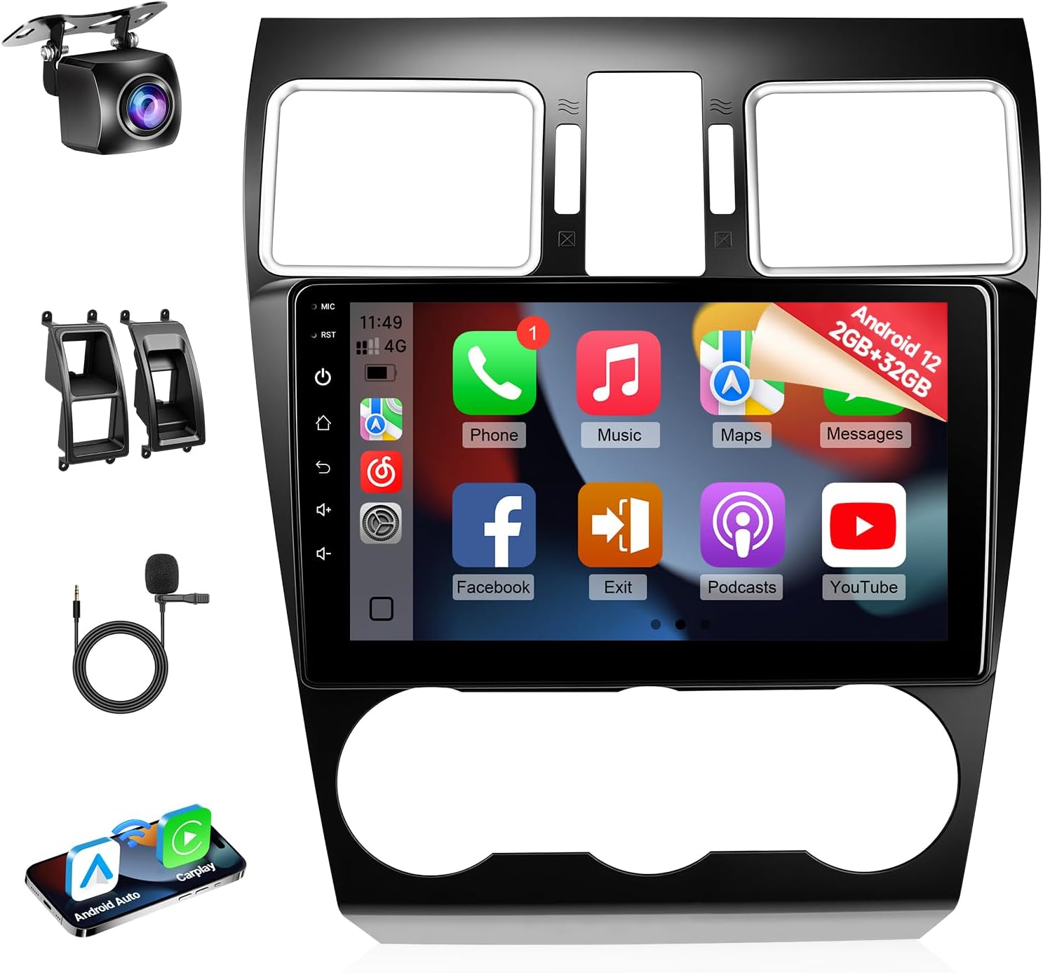 Naifay 8Core Android 12 Car Radio for Subaru Forester Impreza WRX 2015 2016 2017 2018 2019 2020 2021, 9inch IPS Touch Screen for Subaru with Carplay Android Auto Bluetooth GPS WiFi Camera