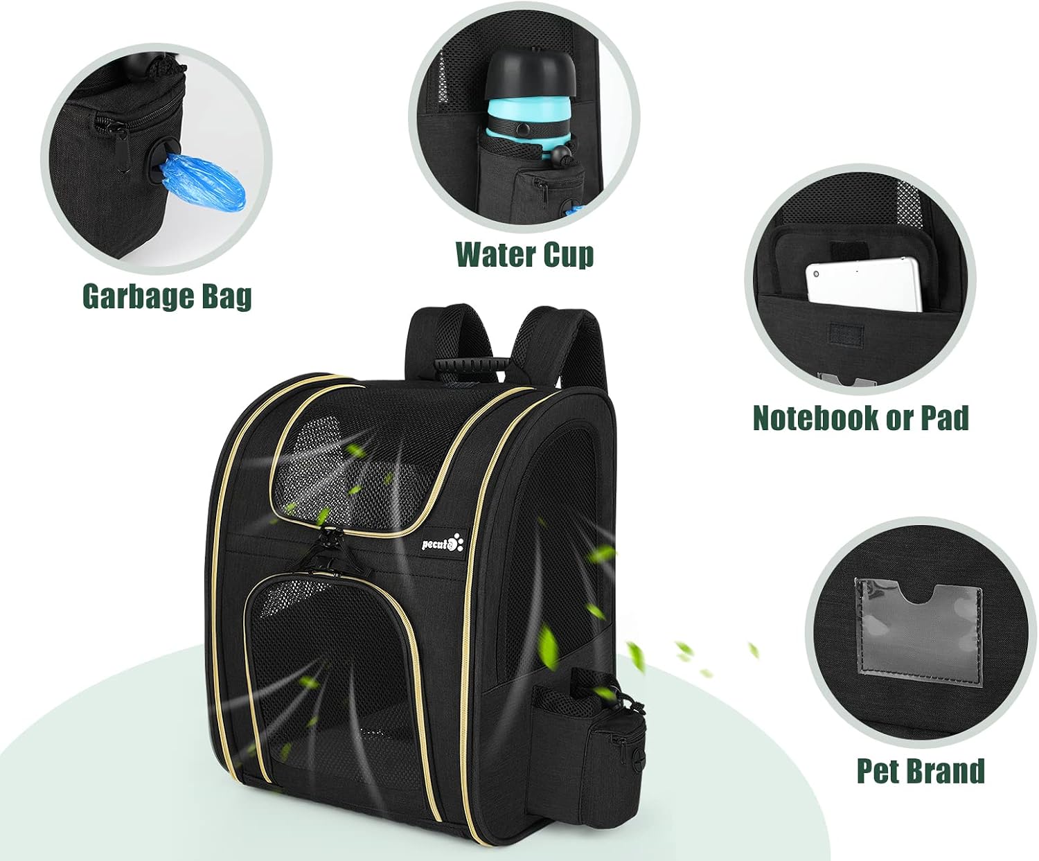 Pecute Pet Carrier Backpack, Cat Backpack Carrier with Breathable Mesh for Small Dogs Cats, Dog Backpack Bag for Hiking Travel Hold Pets Up to 18 Lbs