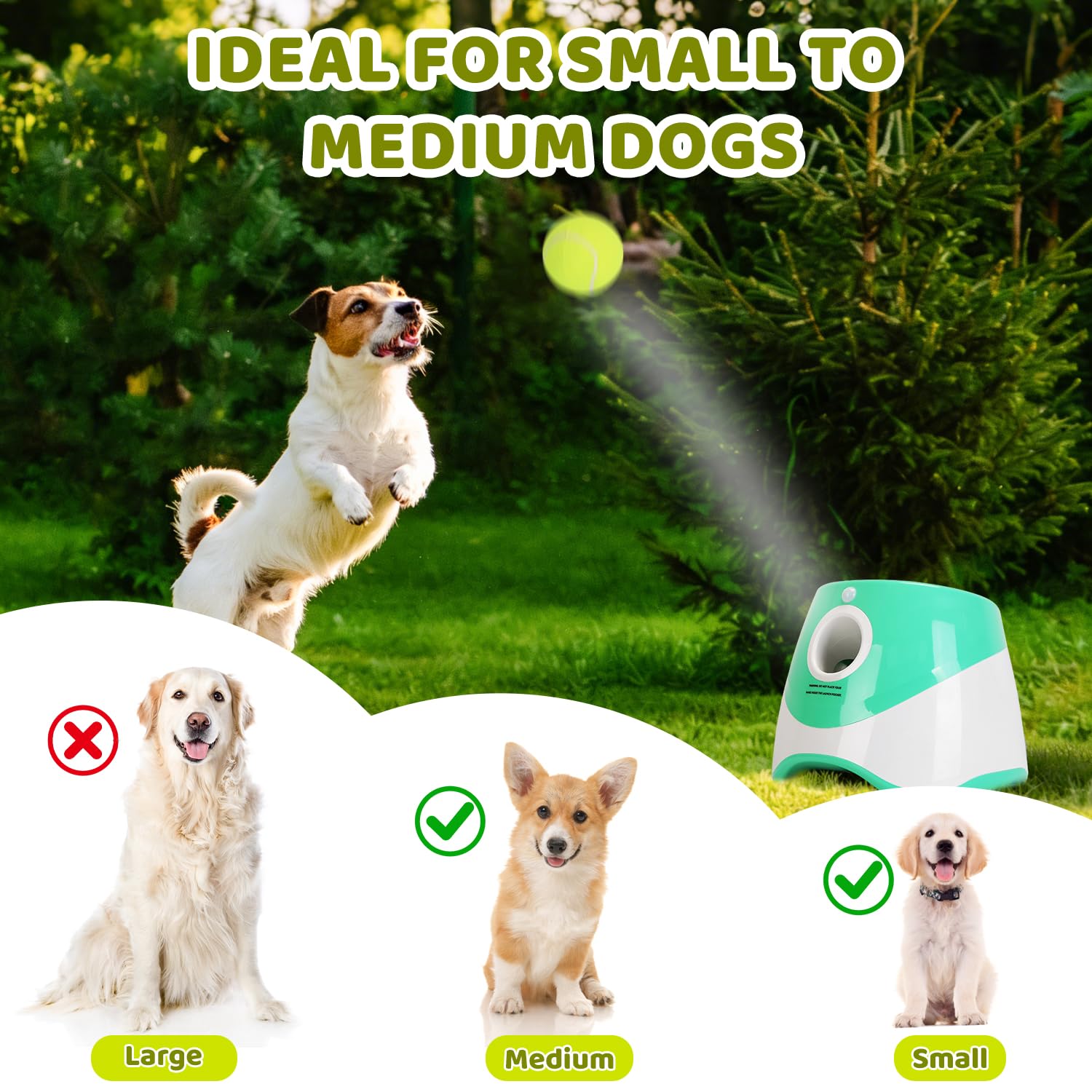 Lanceur de balles automatique pour chiens, lanceur de balles interactif pour chien avec 6 balles en ETPU de 5 cm, 3 paramètres de distance réglables (25 à 8 m), jouet d'entraînement pour intérieur et