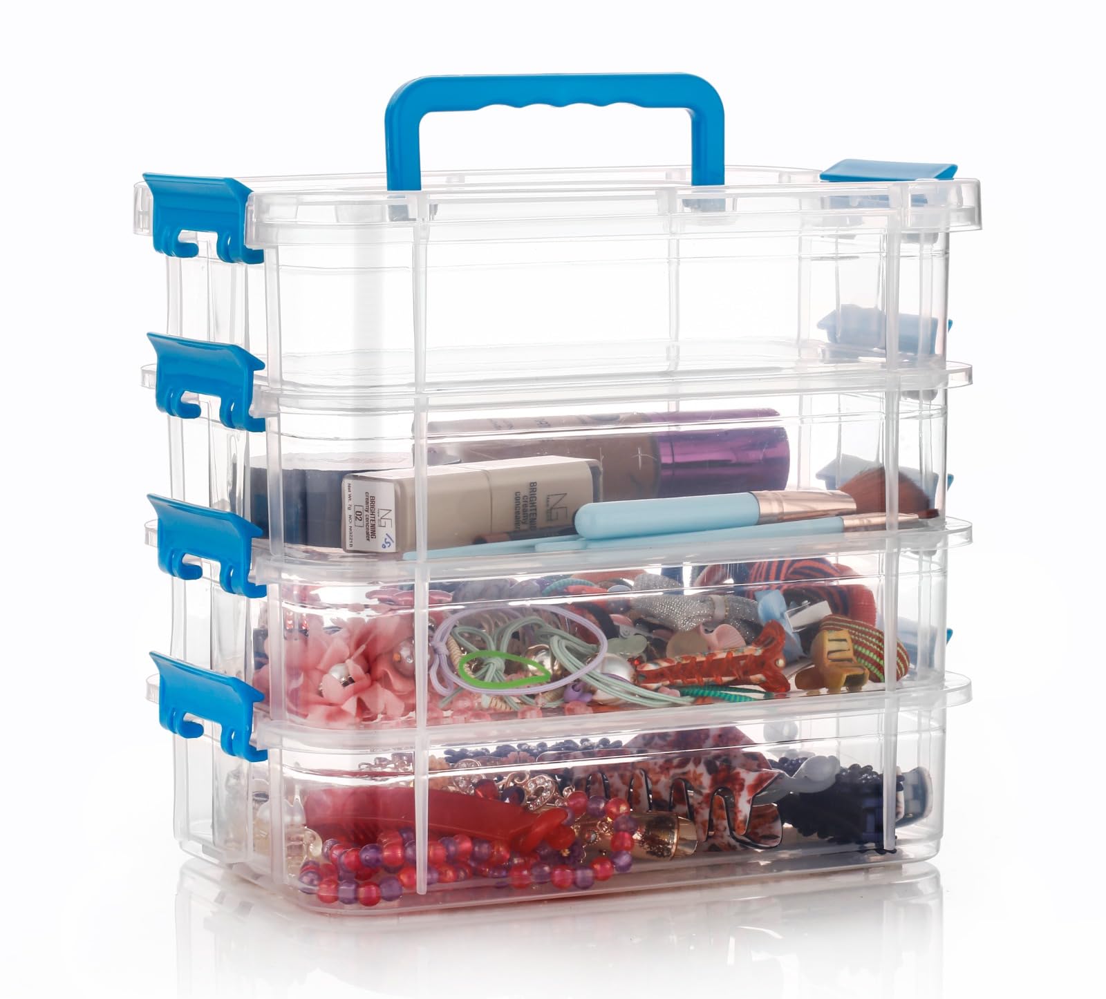 KESI - Contenedores de almacenamiento de plástico apilables de 4 niveles, cajas para suministros de manualidades, caja de almacenamiento portátil (multicolor)