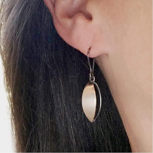 Miniatura 3 de Nature Inspired Geometric Earrings, Hook Dangle Drop, Sterling Silver Satin and Dark Oxidized Finish, Handmade in Peru. Great for Gift Sets.