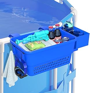 Grarg Poolside Storage Basket, Above Ground Pool Cup Holder, Environtally Friendly Recycled Plastic, Accessories Most Frame Pools, Fits 2.3 Inch or Less Top Bar-1PCS, Blue (YCGL-1)