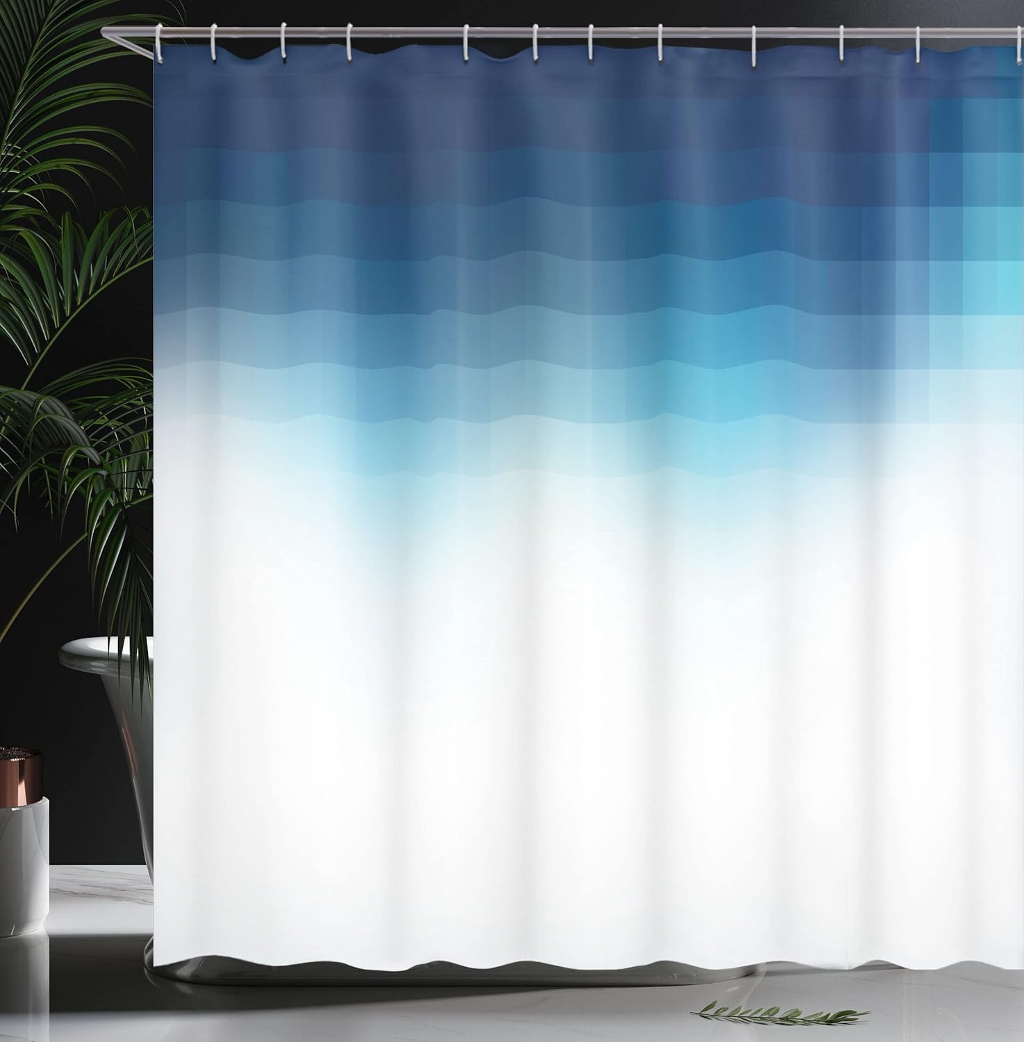 Ambesonne Navy Blue Shower Curtain, Shaded Digital Square Grid Lines Edgy Mosaic Motifs Pixel Effects Artprint, Cloth Fabric Bathroom Decor Set with Hooks, 69" W x 70" L, Indigo Blue