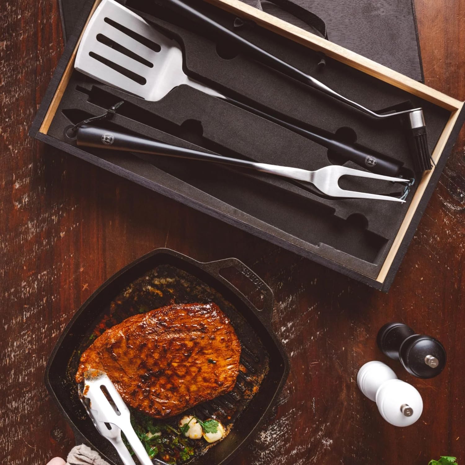 Schmidt Bros. SBQ4PCLCB6 BBQ Carbon 6 - Juego de 4 Herramientas para Parrilla, Acero Inoxidable