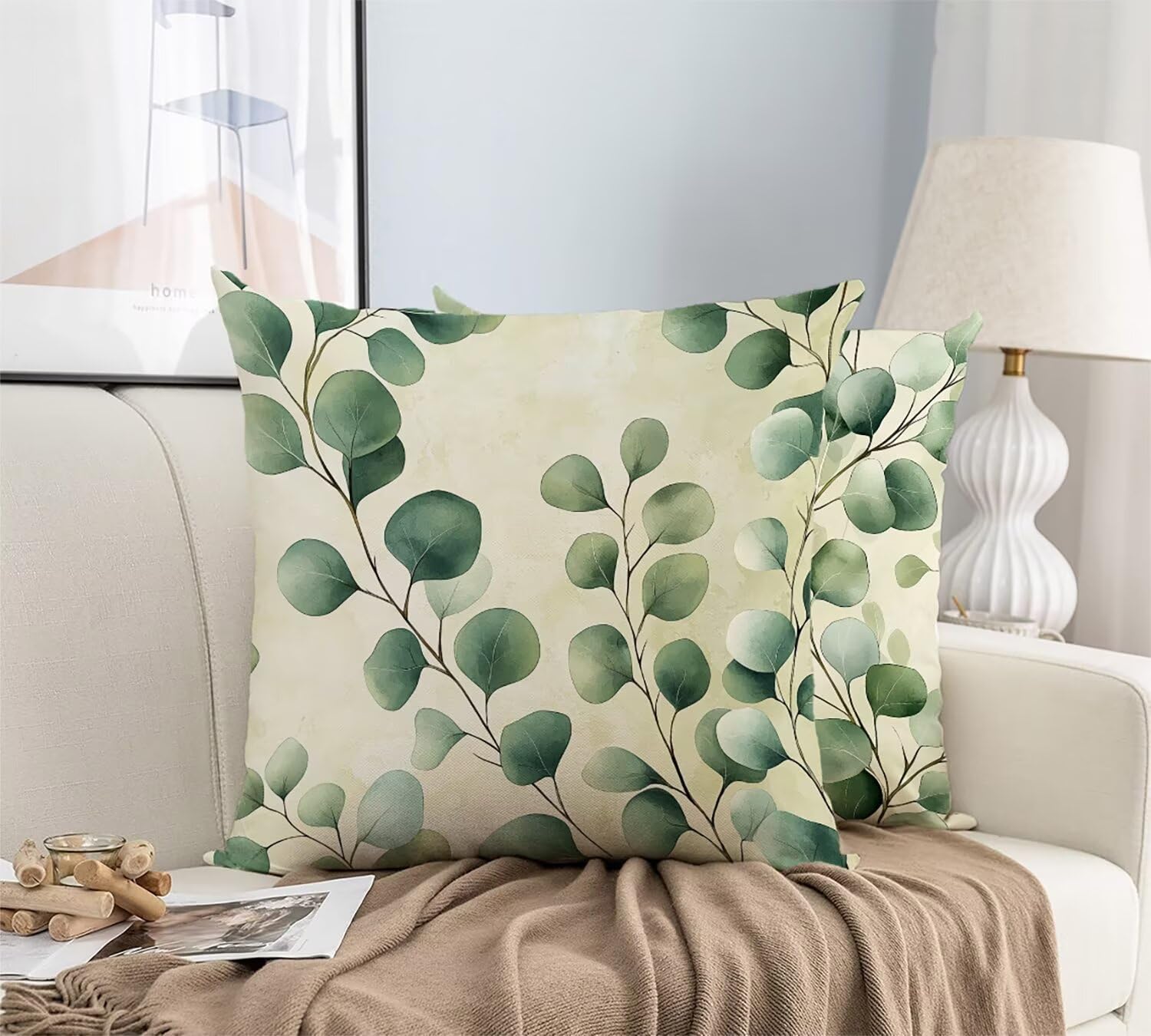 Housse coussin exterieur 50x50 vert en lin pour canape de jardin lot de 2