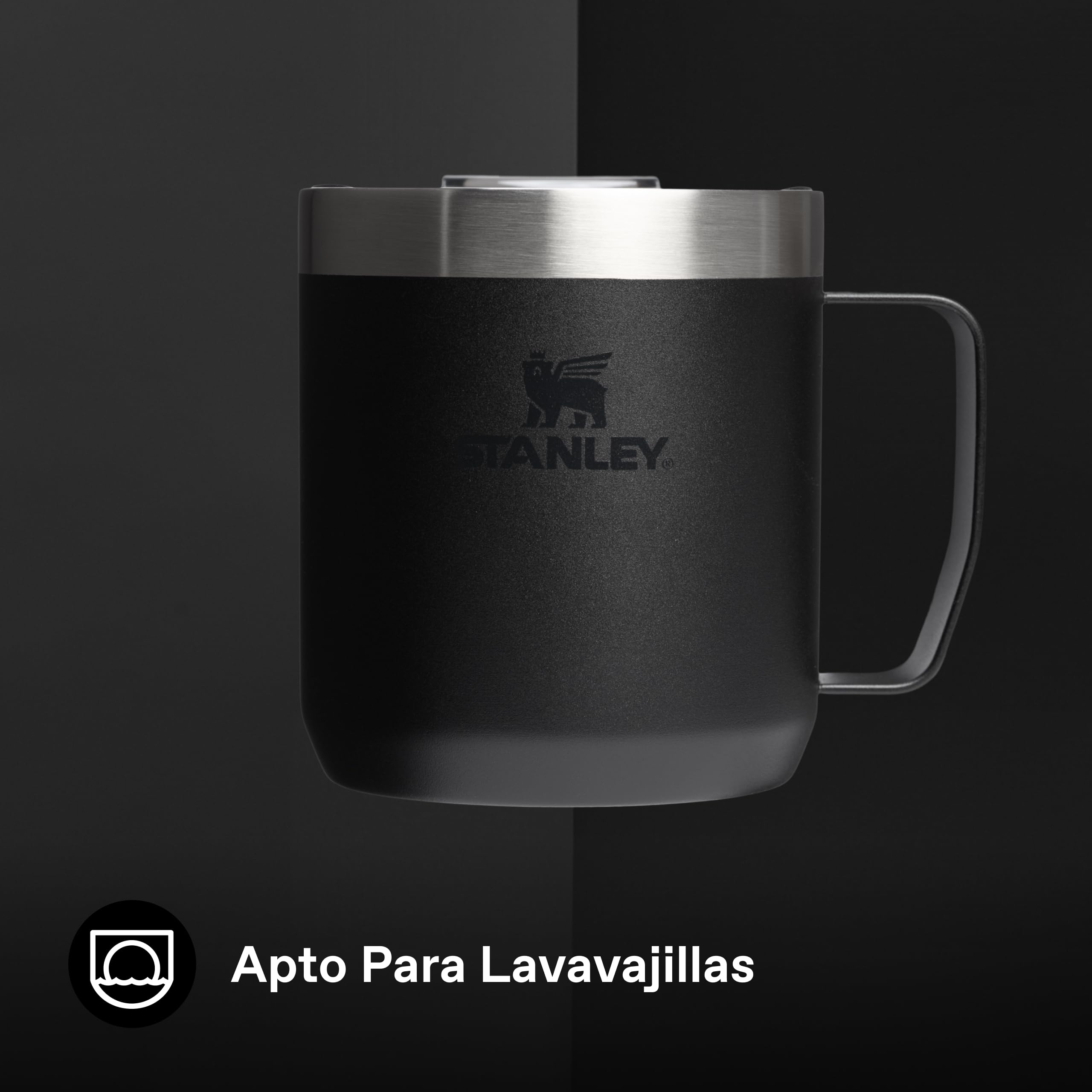 STANLEY Classic Legendary Camp Mug Termo Café 0.35L - 1.5 Horas Caliente - 3 Horas Frío - Vaso Cafe para Llevar - Apta Para Lavavajillas - Vaso Termico de Acero Inoxidable - Black 2.0