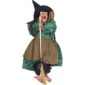 Halloween Decoration Hanging Witch Voice Control Ghost with Luminous Eyes Horror Horror Horror Decoration Witch Riding on Broom Garden Party Witch Pendant Bar Decoration Figure Halloween Prop for Adults