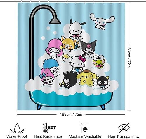 Miniatura 2 de Juego de 4 cortinas de ducha de dibujos animados lindos con alfombras antideslizantes, cubierta para tapa de inodoro y tapete de baño, juego de baño