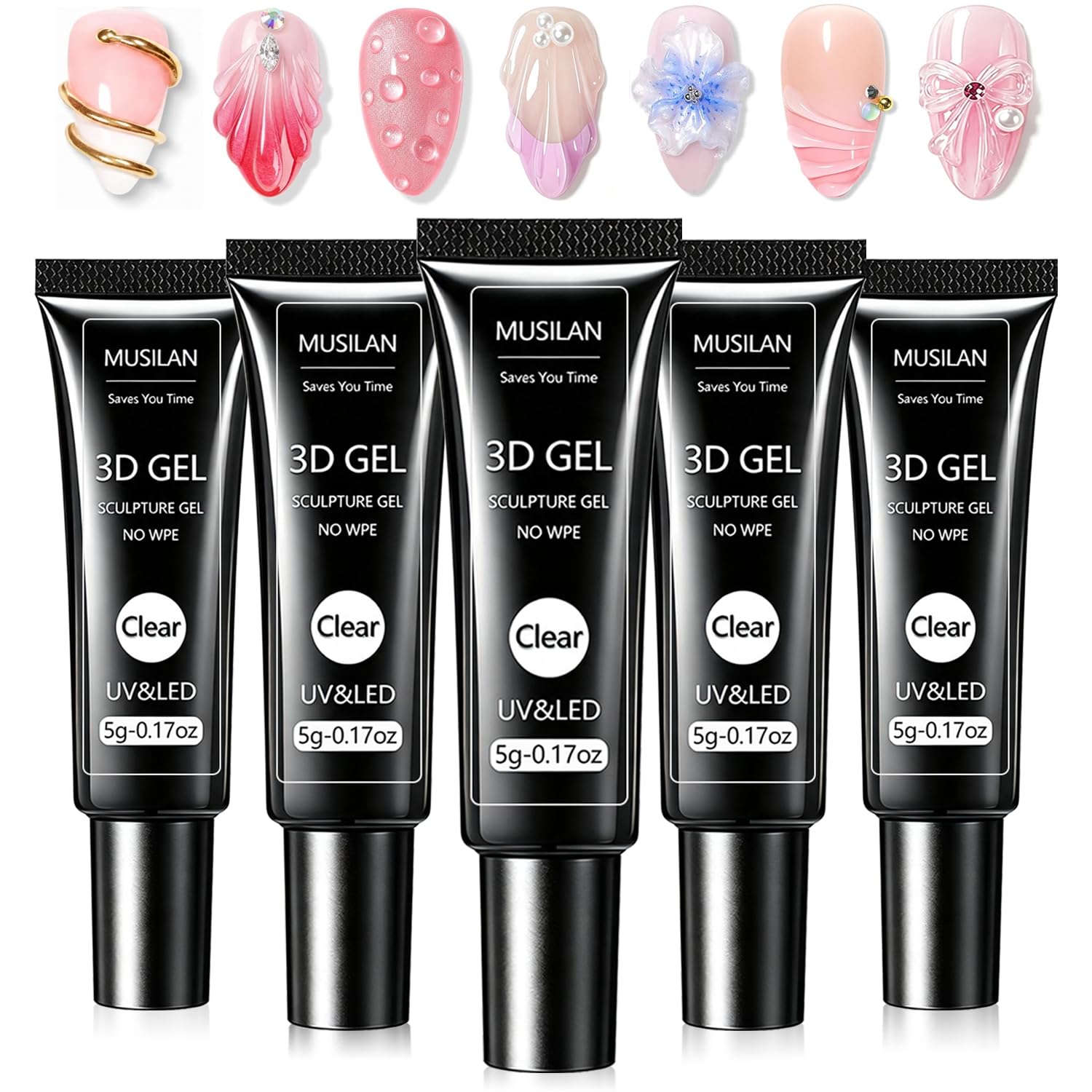 MUSILAN 3D Nail Sculpting Gel, 5pcs Clear Builder Art Gel for Nails Craving 5PCS Sculpting Gel