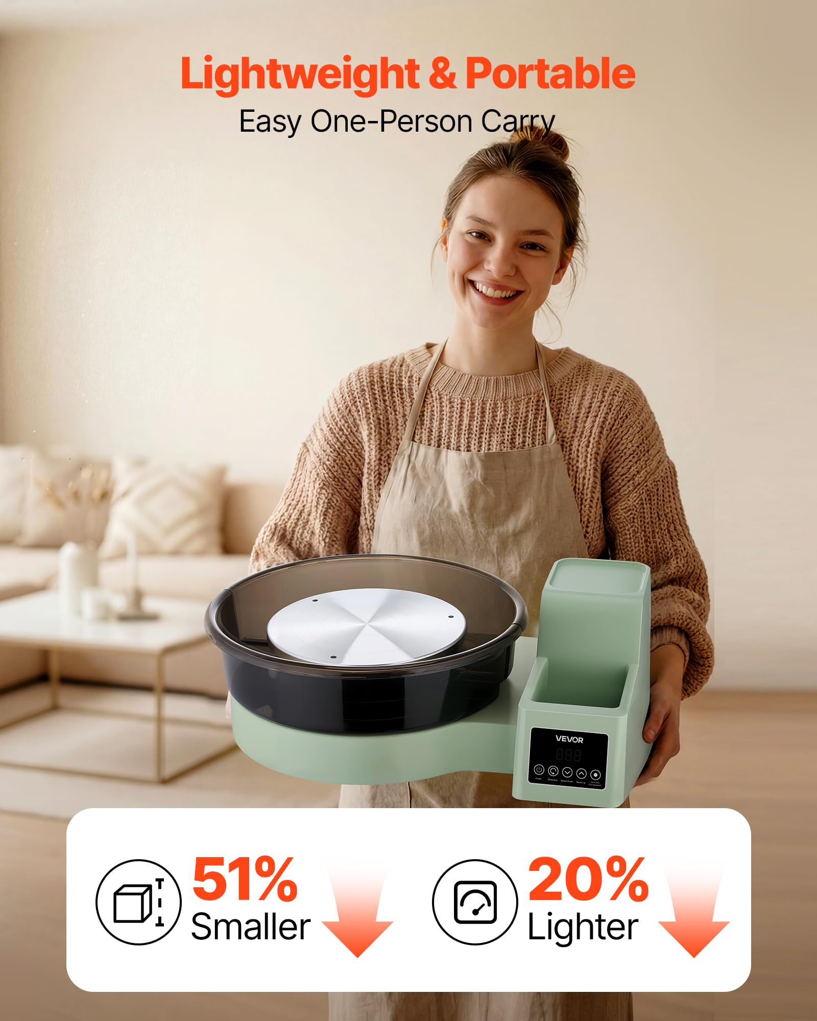 VEVOR Tornio Girevole da 36 e 28 cm Verde Vasca Rimovibile, Giradischi per Ceramica da Tavolo da 450 W con Pedale, velocità Regolabile da 30 a 300 Giri/min, per Principianti Artigianato Fai da Te