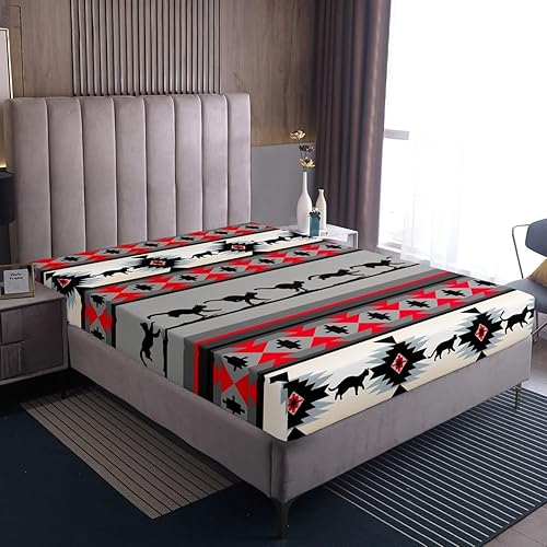 Miniatura 7 de Sábanas bajeras de gato negro étnico azteca para niñas pequeñas, juegos de ropa de cama nativa del suroeste Kawaii para mascotas, decoración