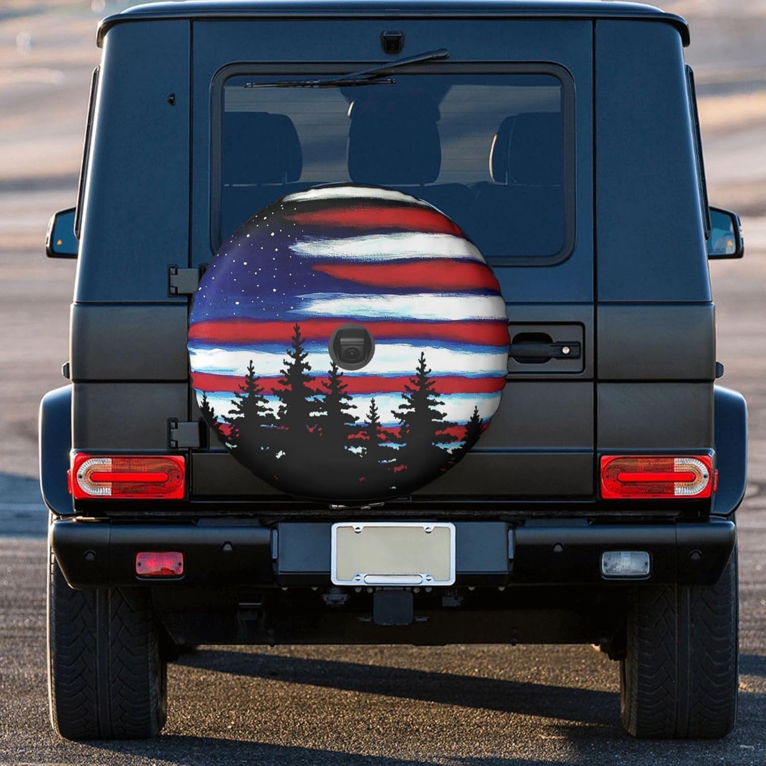 American Flag Spare Tire Cover with Backup Camera Hole fit for Wrangler JL Leather Tire Wheel Protectors (18 inch)