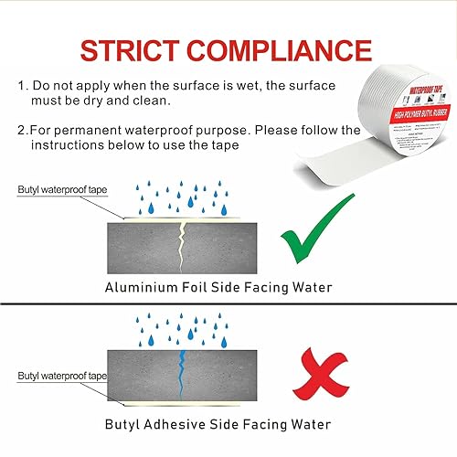 Miniatura 5 de CAKRETY Cinta adhesiva de butilo (2 pulgadas de ancho x 16.4 pies de largo x 6 rollos), cinta selladora impermeable, para reparación de caravanas,