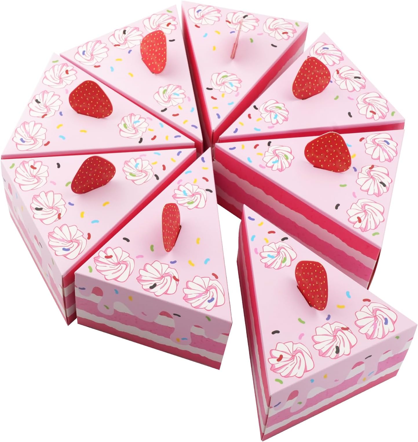 32 Pcs Triangle Cake Boxes, Paper Favour Candy Boxes, Cardboard Gift Packaging Biscuit Cookies Dessert Containers for Party Weddings Birthdays and Festive Occasions (Pink)