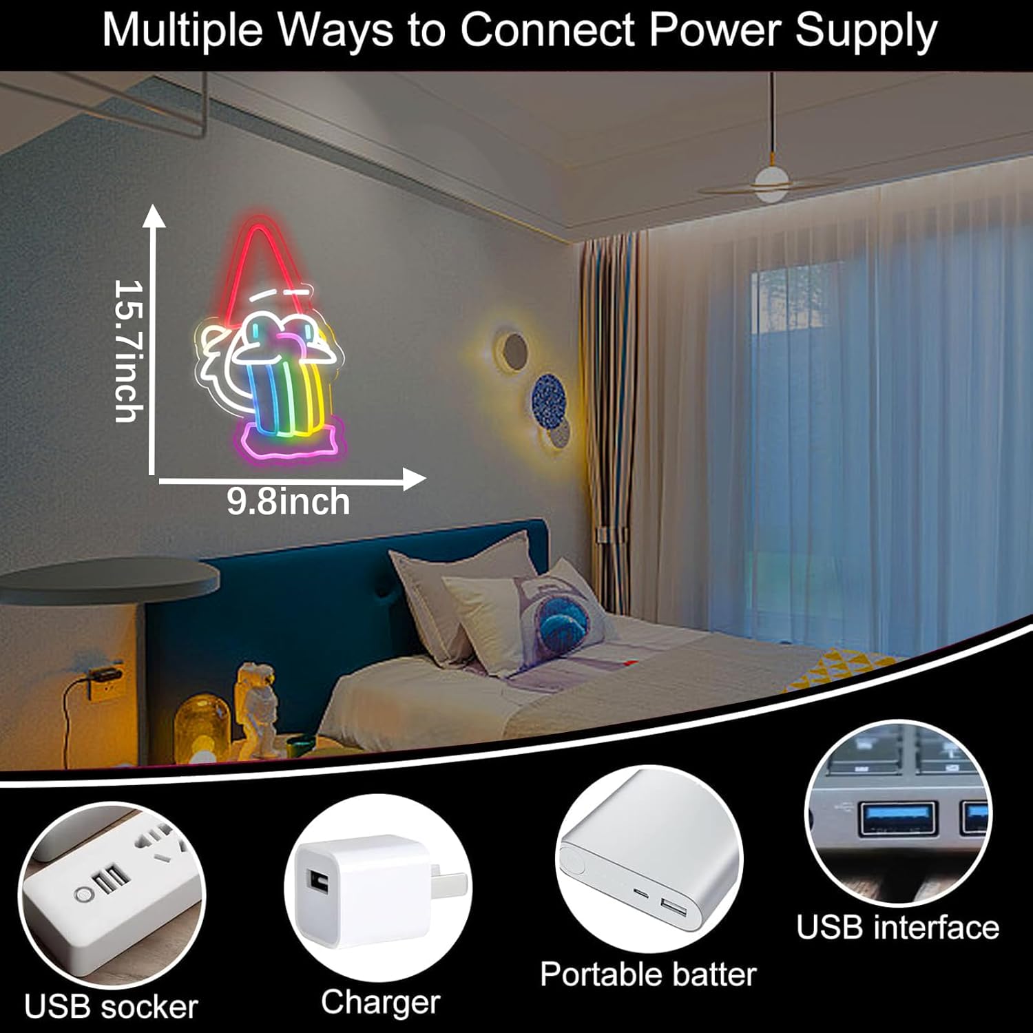 Gravty Led Neon Fall Sign Rainbow Carson Neon Gnome Decor Anime Room Decorate Wall Decor USB Powered Gamer Gifts for Teens Boys Kids