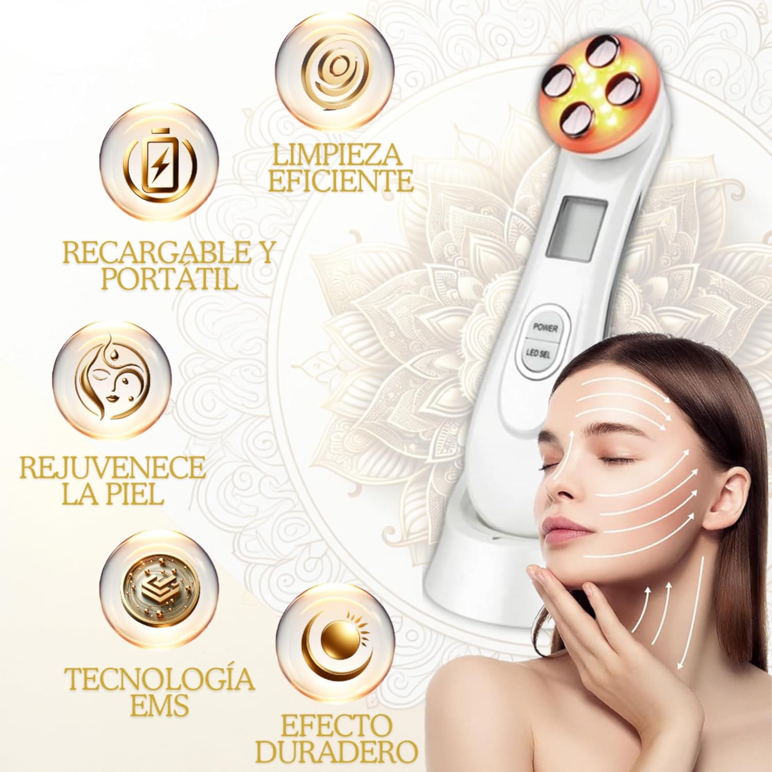 Stock - Massaggiatore per il viso, radiofrequenza, 5 in 1 Rf LED, dispositivo viso ad ultrasuoni, ringiovanimento, pulizia profonda, cura del viso, massaggio per viso