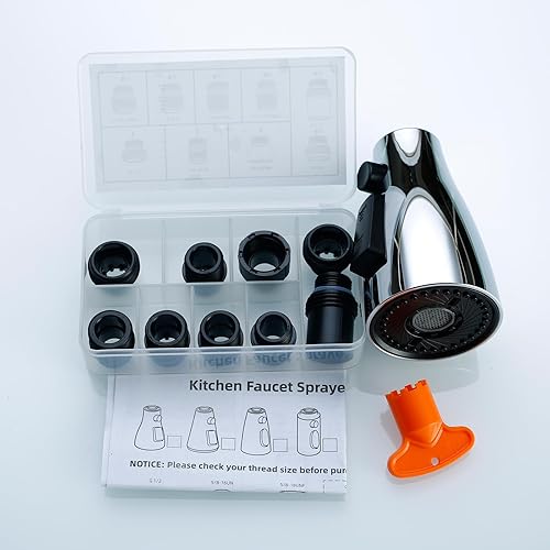 Miniatura 5 de longcheer Cabezal de grifo de cocina extraíble de repuesto con 9 adaptadores, cabezal rociador de grifo de cocina de 3 funciones, boquilla rociadora