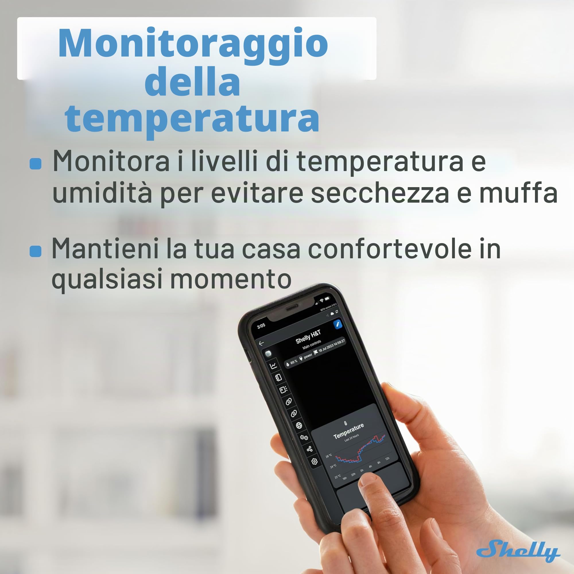 Shelly H&T Bianco, Sensore di Umidità e Temperatura WiFi Intelligente, Mini Termometro e Igrometro per Ambienti, Controllo Remoto, App iOS Android, Avvisi e Memorizzazione Dati, Nessun Hub Richiesto