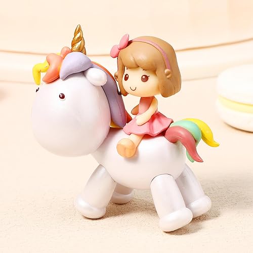 Miniatura 3 de Toyvian Decoración de pastel de unicornio de dibujos animados, figura de resina, decoración de pastel de unicornio para niña, decoración de fiesta