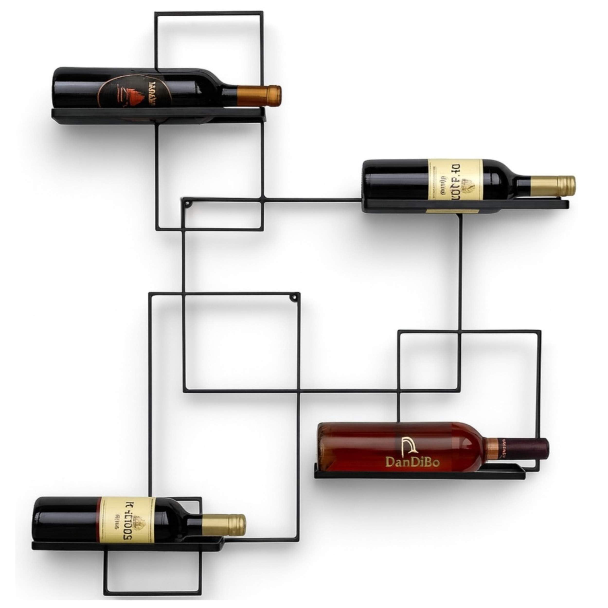 DanDiBo Portabottiglie da Parete Metallo Nero Black Line Scaffale Portabottiglie Porta Vino Portabottiglie Wine Rack