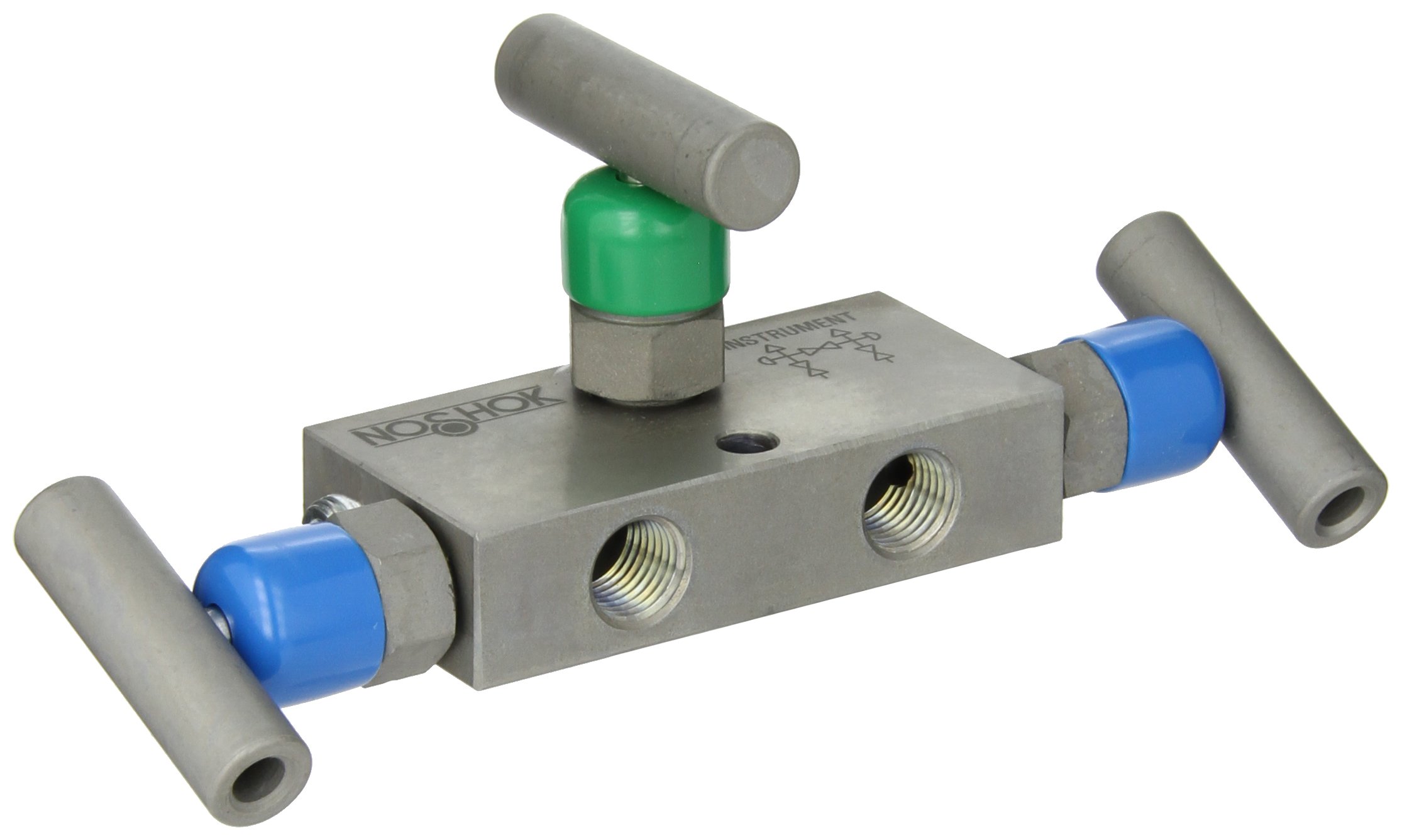 3 Valve Mini Manifold, Hard Seat, 1/4 NPT Female x 1/4 NPT Female, Steel, 0.141