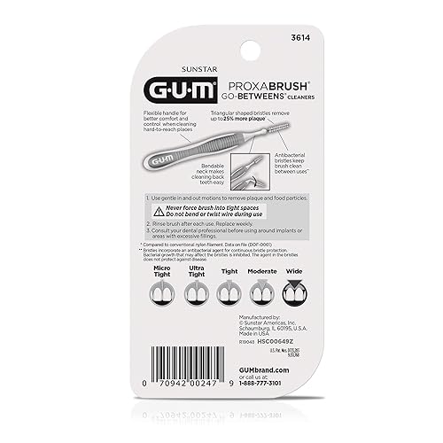 Miniatura 3 de GUM Proxabrush Go-Betweens - Brochas interdentales anchas - Púas dentales de cerdas suaves para la salud de la eliminación de placa, seguro para