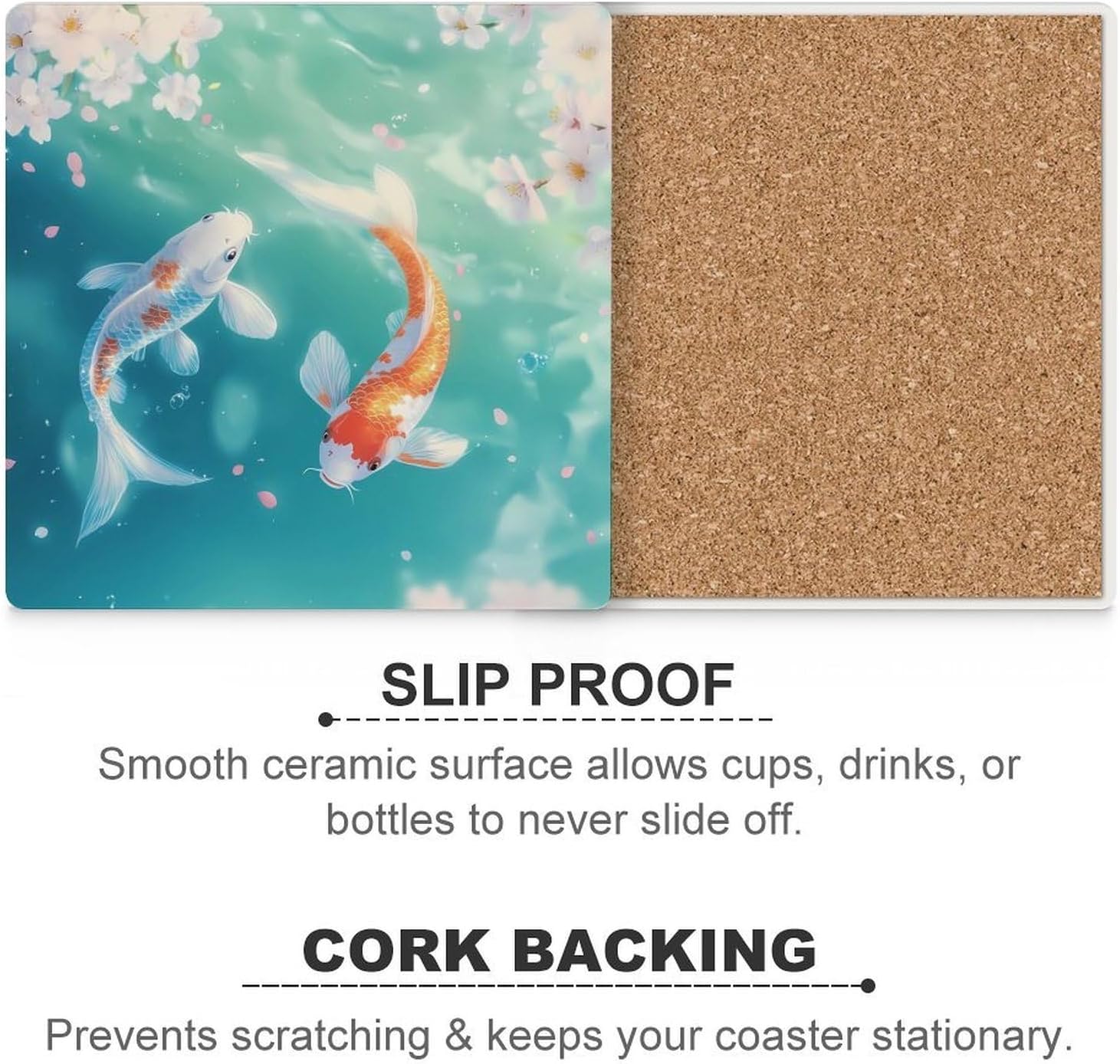 Japanese Fish Printed Ceramic Coasters Square Drinks Coaster Coffee Table Decor Table Coaster for Home Bar