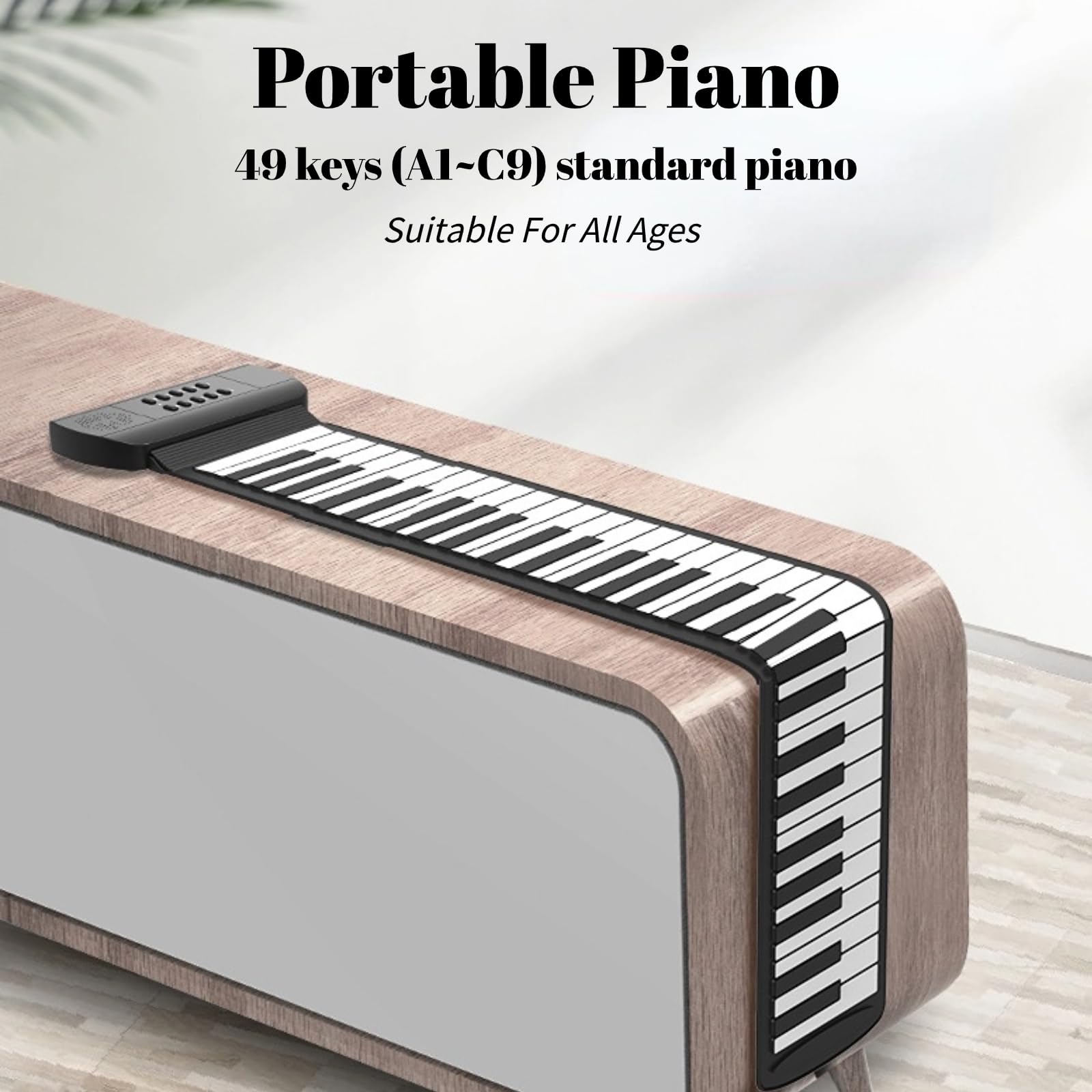 Tragbares Klavier mit 49 Tasten, Elektrische Aufrollbare Flexible Klaviertastatur für, Anfänger, Erwachsene, Unterstützt 4D-Surround-Sound, USB-batteriebetrieben
