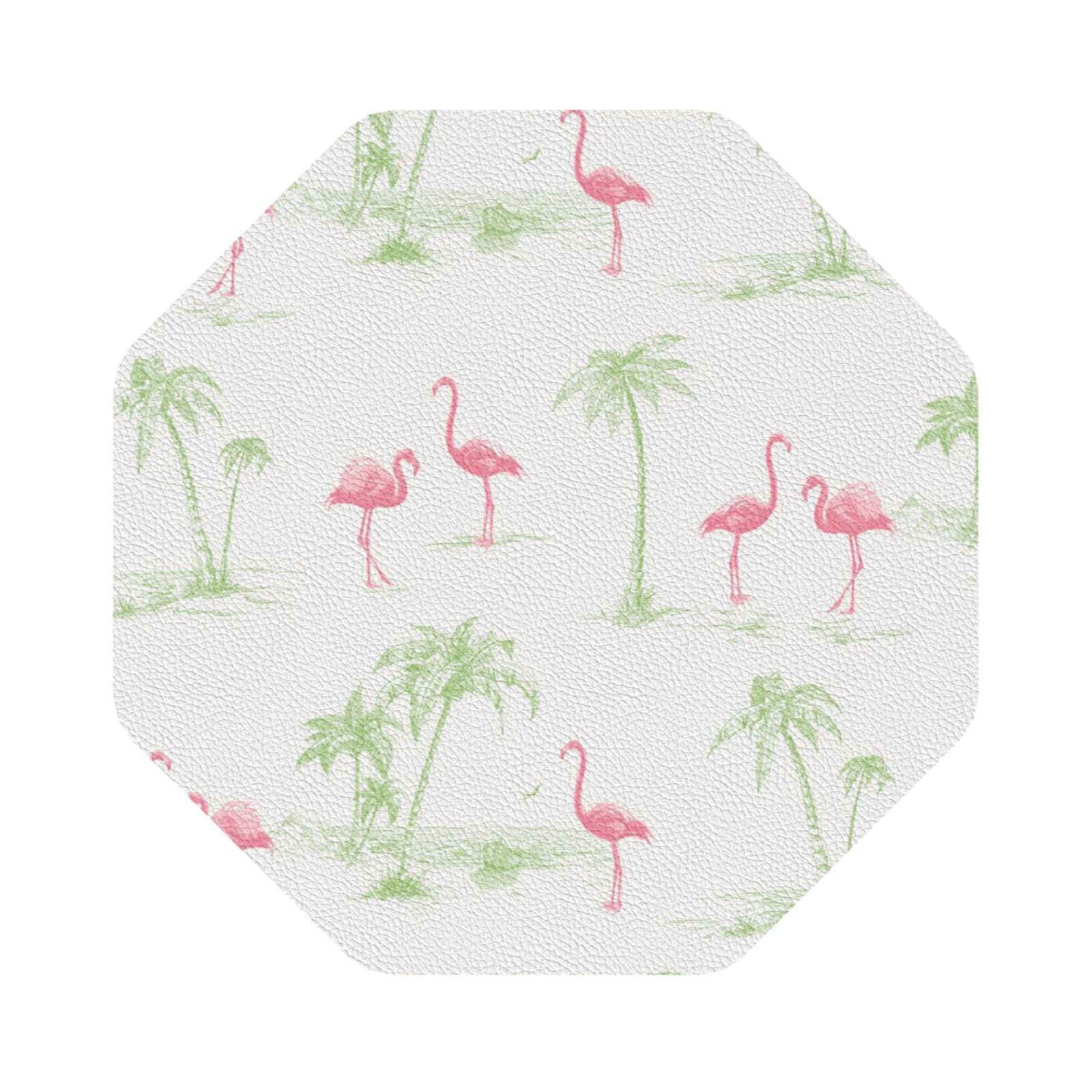 Pink Flamingos PU Leather Coasters Set of 6 Octagon Drink Coasters