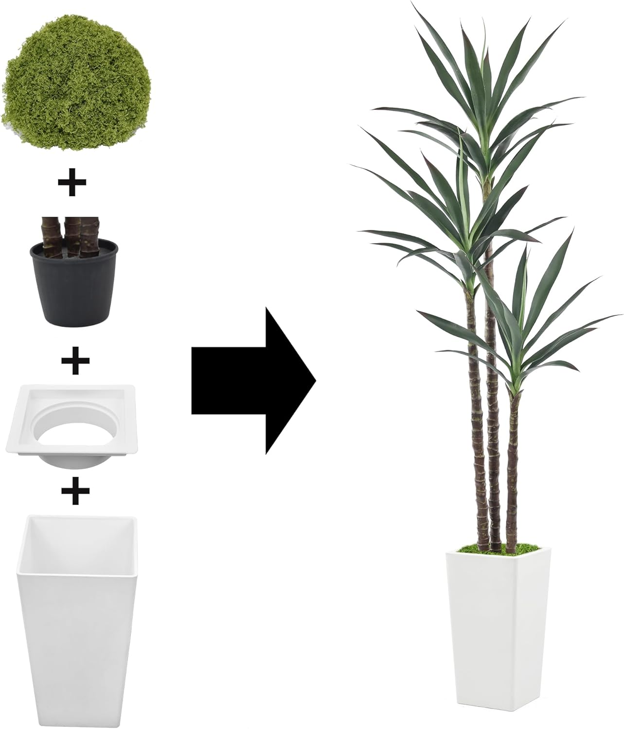 Artificial Tree 6.2FT Faux Agave Plant with 3 Heads and 42 Leaves in Potted Tall 75" Fake Tree for Home Office Bedroom Living Room Indoor Outdoor Decor Housewarming Gifts - Image 4