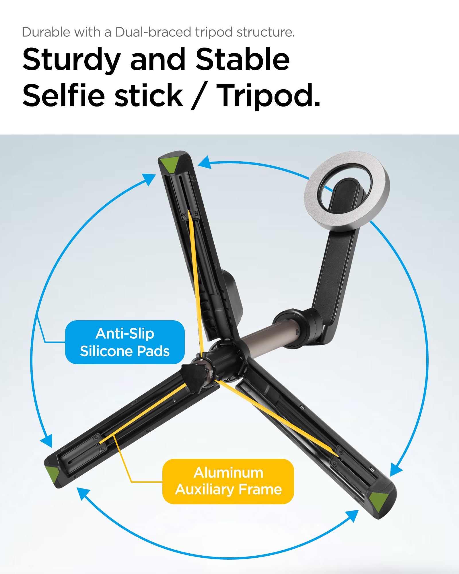 Spigen Treppiede Smartphone Bastone Selfie Compatibile con MagSafe Wondersnap MagFit S570W, Selfie Stick Bluetooth con Telecomando per iPhone, Galaxy, Pixel, Xiaomi, GoPro etc - Nero
