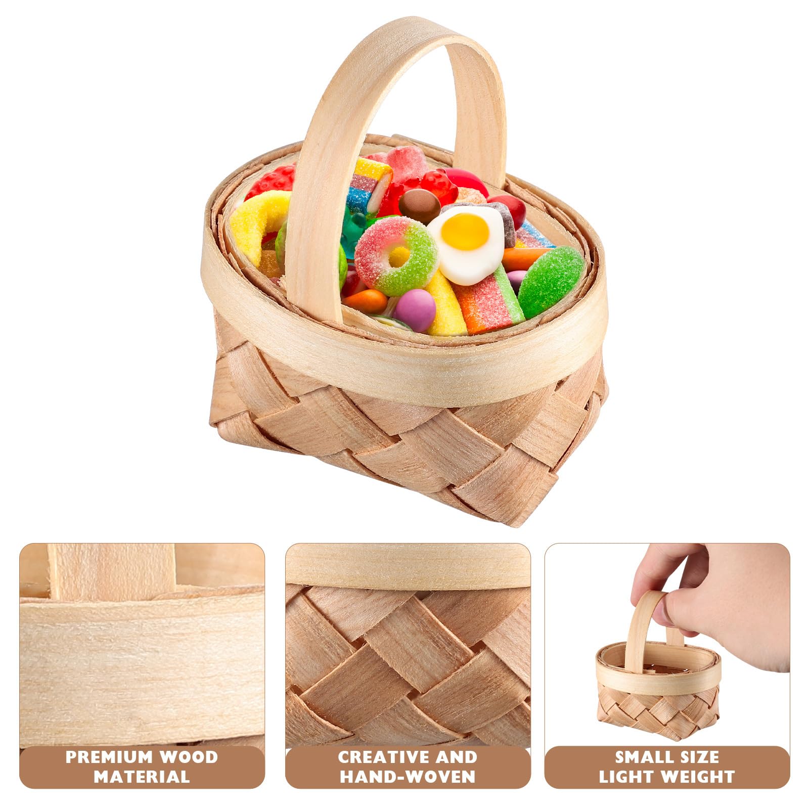 Cabilock 12 Stück Mini Körbchen mit Henkel, Kleine Geflochtene Bambuskörbe für Blumenkinder, Hochzeit, Süßigkeiten, Gastgeschenke, Tischdeko, Party und DIY Dekoration