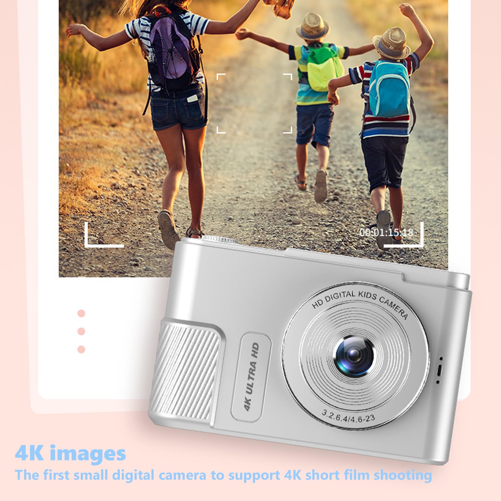 4K-Digitalkamera, 48-MP-Vlogging-Kamera, 64-GB-Speicherkartenunterstützung, Tragbare Kompaktkamera für Fotografie, Point-and-Shoot-Digitalkameras für Reisen, 16-facher Zoom