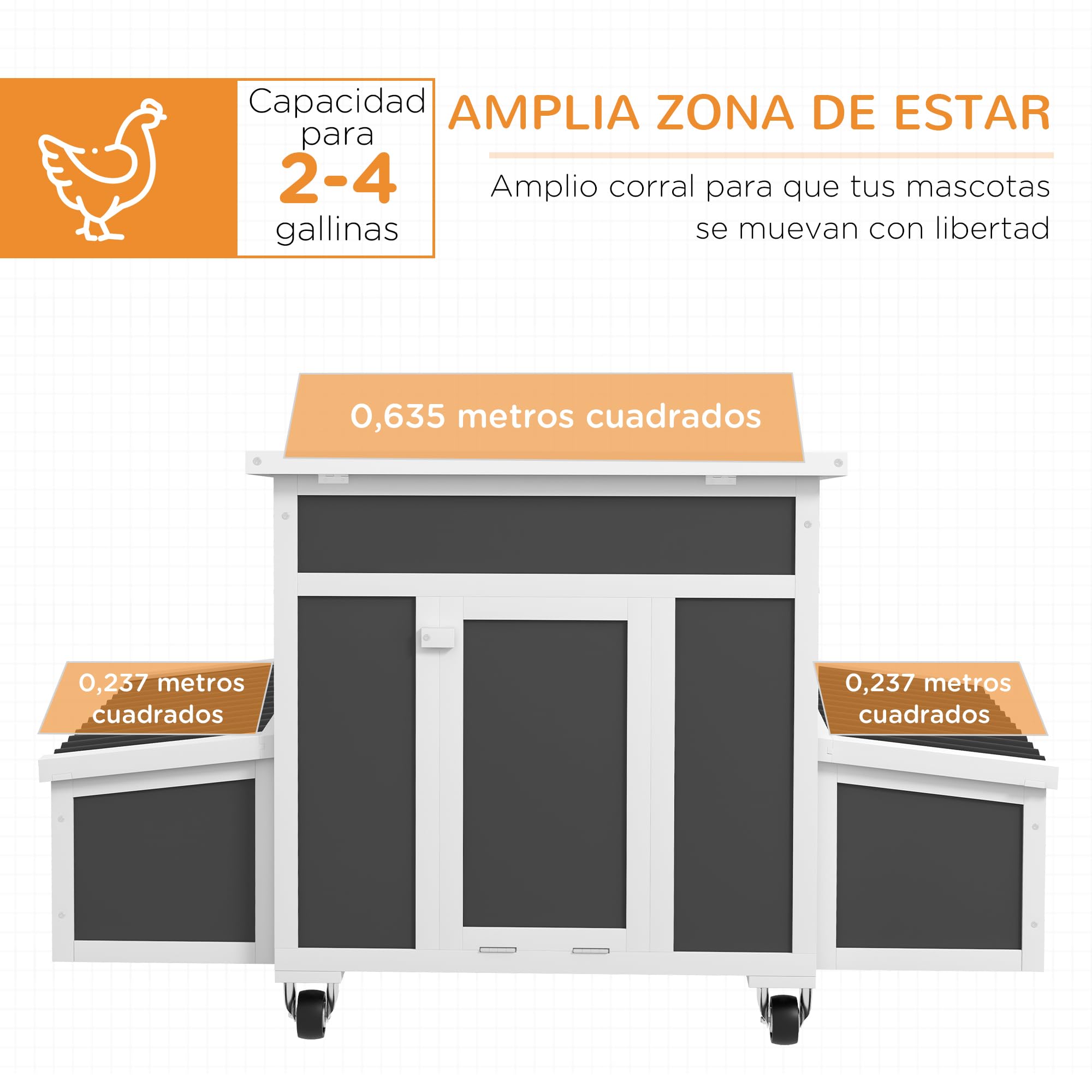 PawHut Gallinero de Madera 147x93,5x89,5 cm para 2-4 Gallinas Gris Oscuro | Gallinero para Exterior, con Puerta, Ventana, Nido, Bandeja Desmontable y Perchas