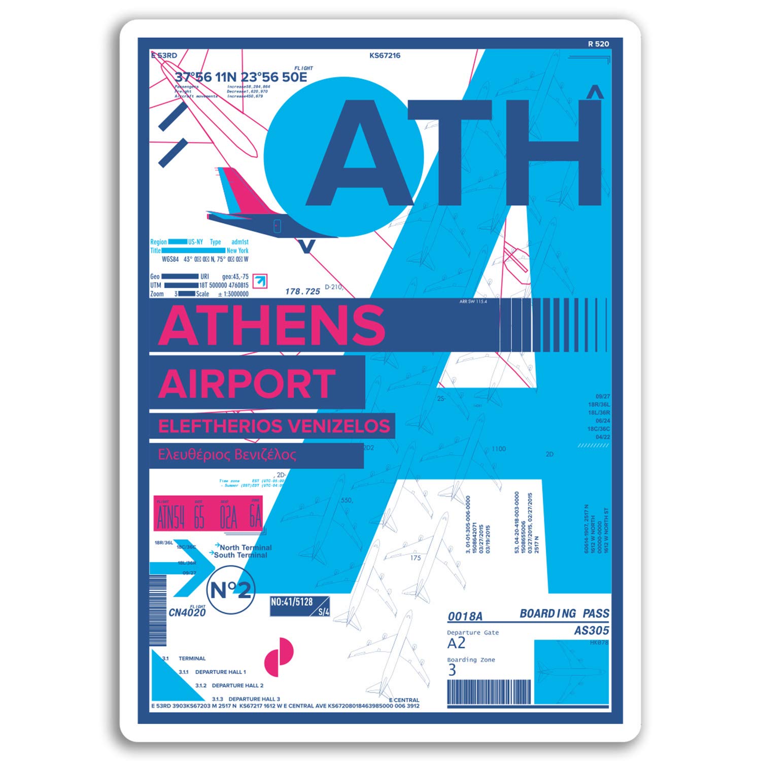 2 x 10cm Athens Airport Vinyl Stickers - Greece Sticker Laptop Luggage #17164 (10cm Tall)