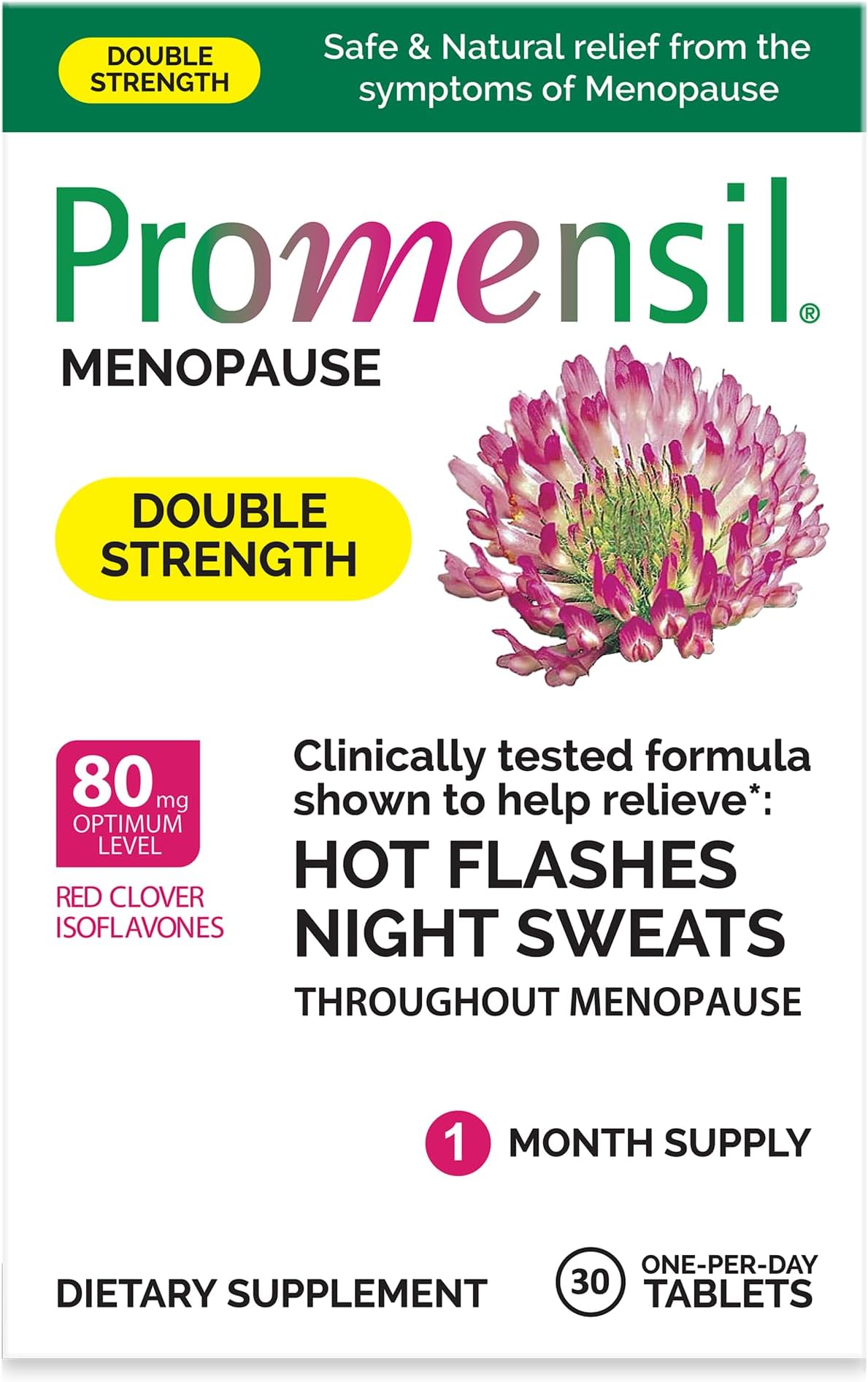 Promensil Menopause Double Strength - Menopause Supplements for Women, Estrogen Vitamins, Red Clover Isoflavones, Helps Support Hot Flashes, Night Sweats, Restlessness - 30 Count
