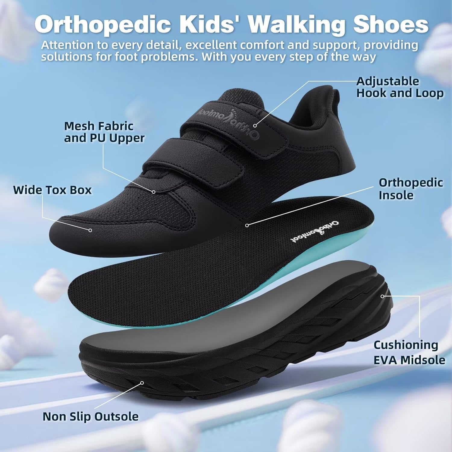 Boys Kids Orthopedic Tennis Shoes: Wide Toe Box Comfortable Casual Arch Support Plantar Fasciitis Running Sneakers, Corrective Orthotic Athletic School Sport Walking Shoes for Foot and Pain Relief - Image 7
