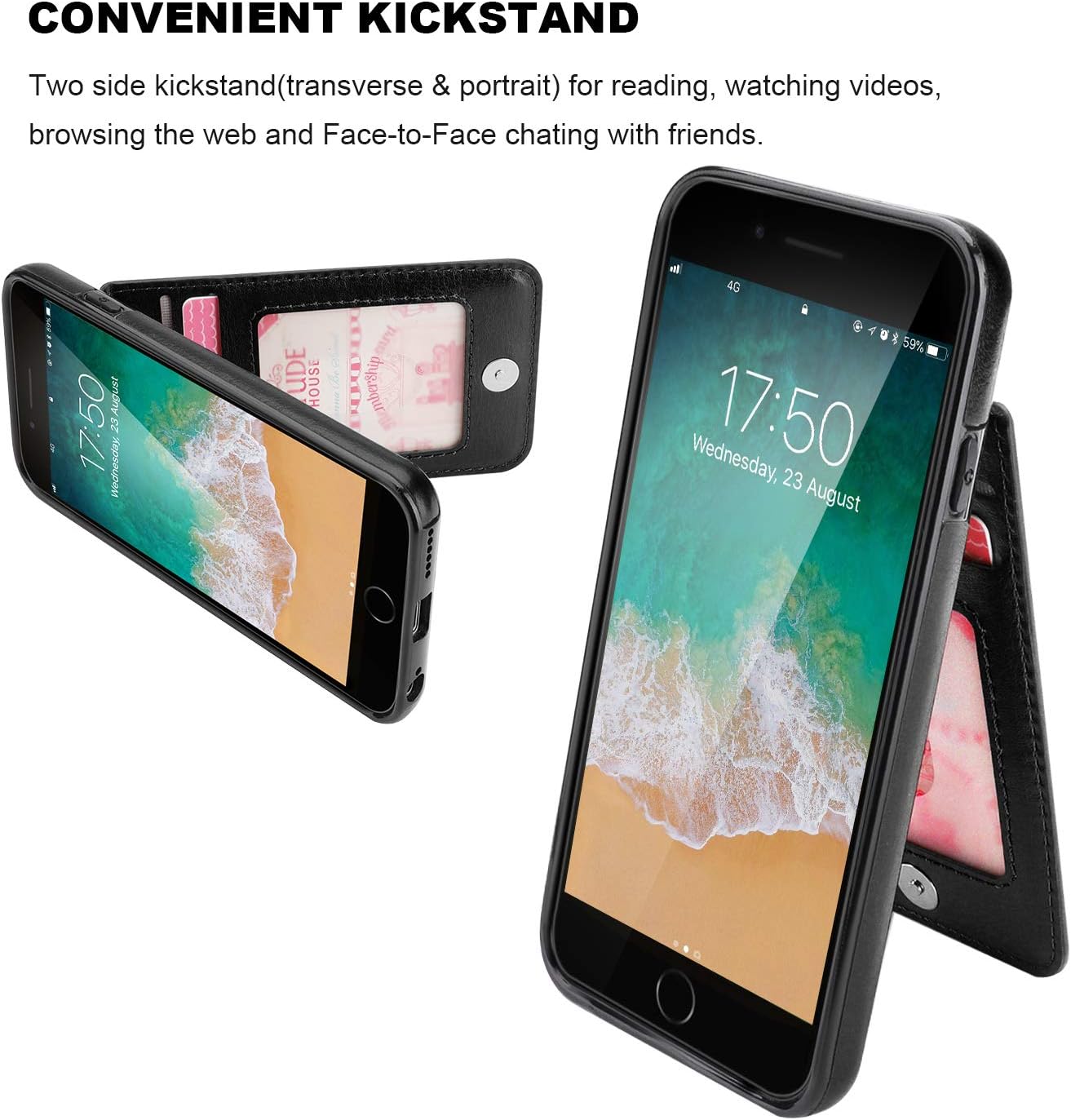 KIHUWEY iPhone 6 iPhone 6S Case Wallet with Credit Card Holder, Premium Leather Magnetic Clasp Kickstand Heavy Duty Protective Cover for iPhone 6/6S 4.7 Inch (Black)