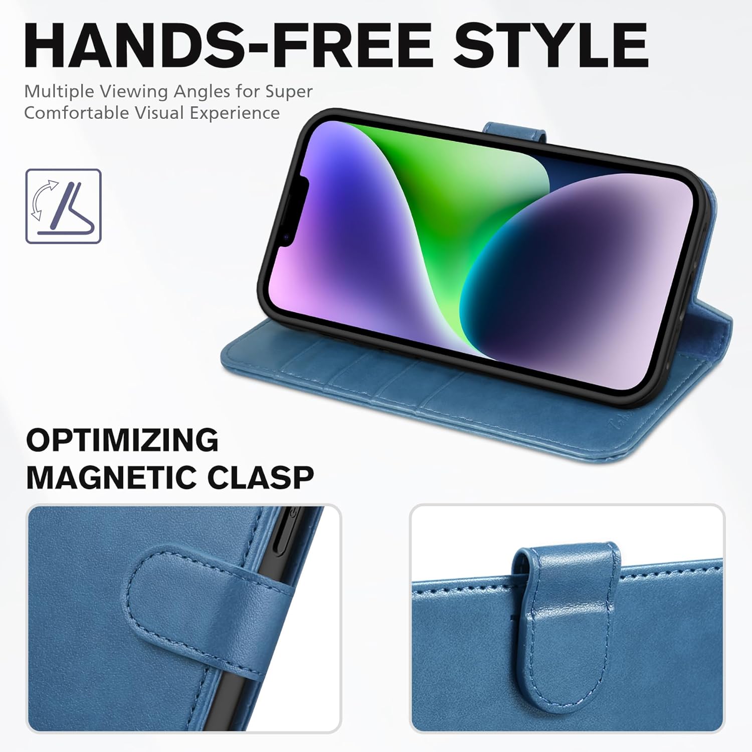 TUCCH Wallet Case for iPhone 14 Plus 6.7", Magnetic PU Leather Stand Flip Cover with 4 Card Slots [RFID Blocking] Folio [TPU Shockproof Interior Case] Compatible with iPhone 14 Plus, Lake Blue